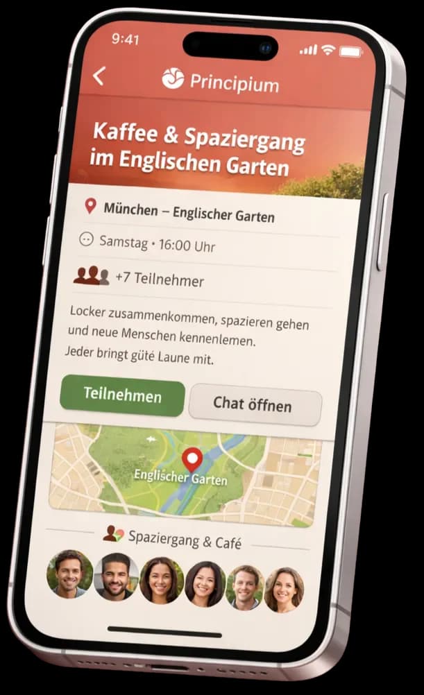 Vorschau der Principium-App auf einem Smartphone