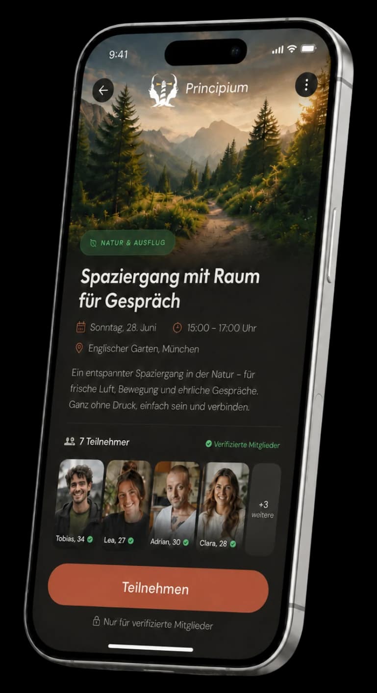 Vorschau der Principium-App auf einem Smartphone