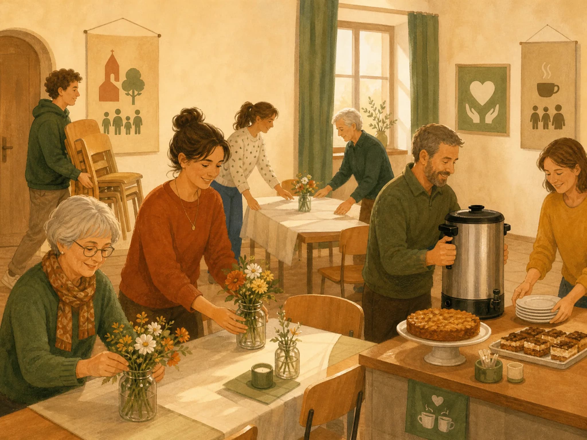 Kleines Team bereitet gemeinsam ein lokales Treffen vor