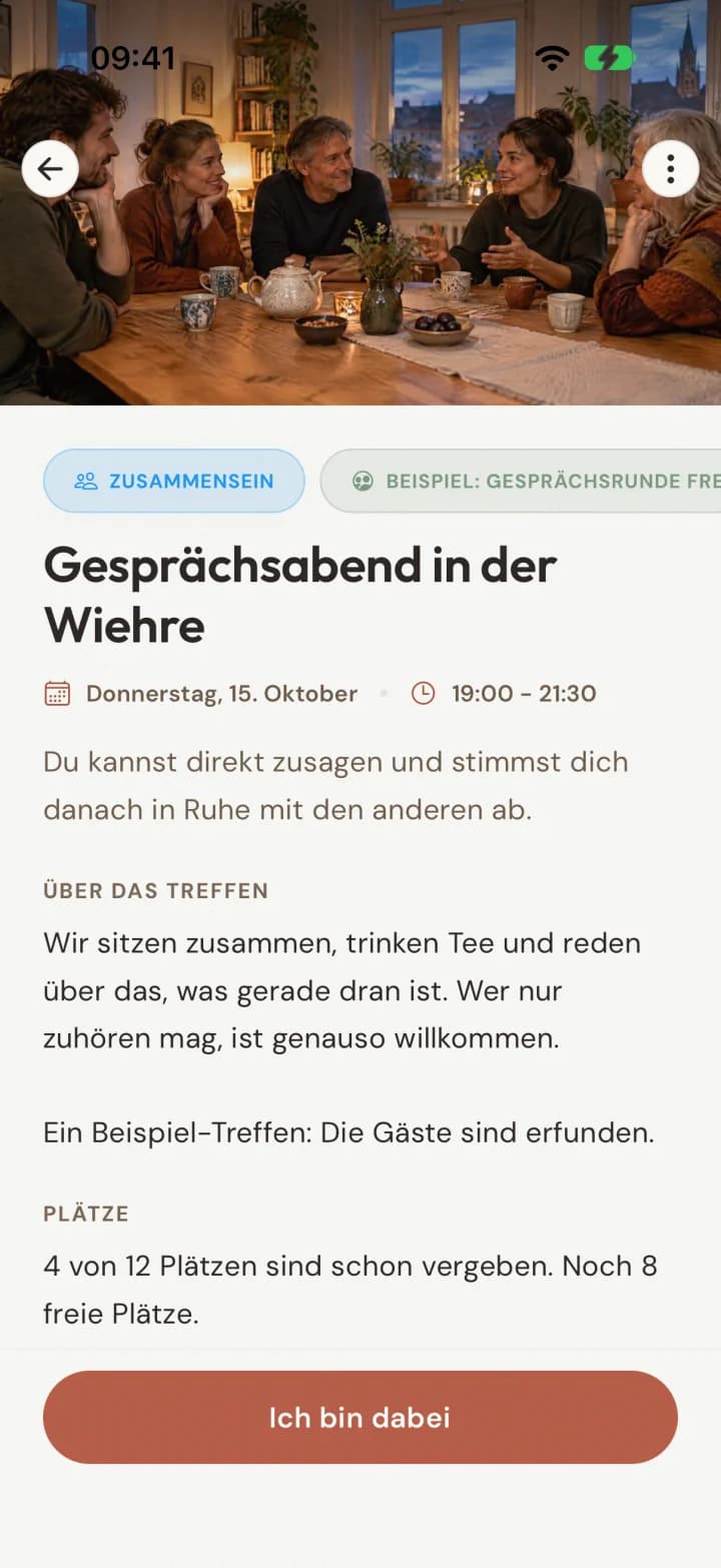 Die Principium-App: ein Treffen mit Zusage, Ort und den Menschen, die kommen